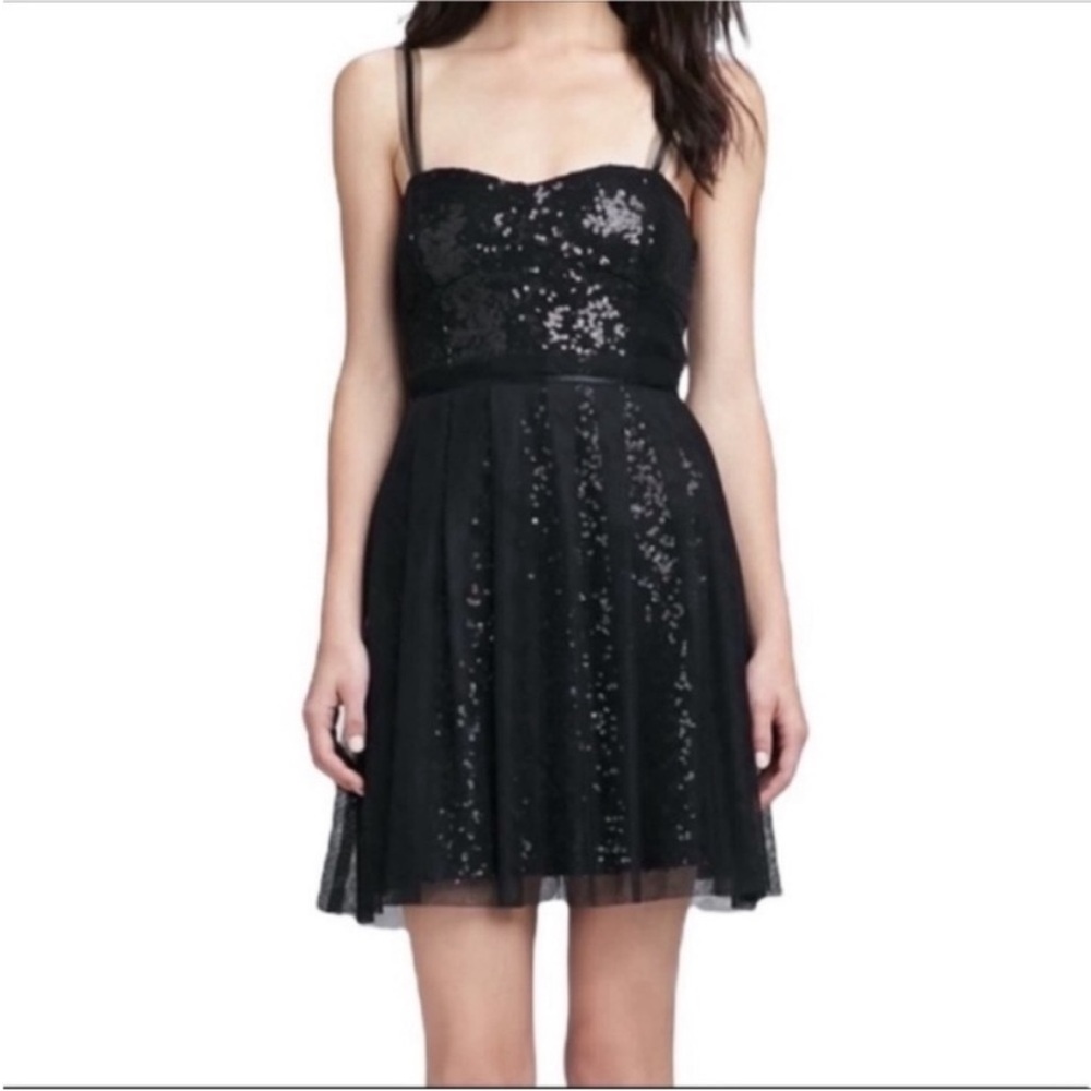 FRENCH CONNECTION sequins tulle formal mini dress NEW black